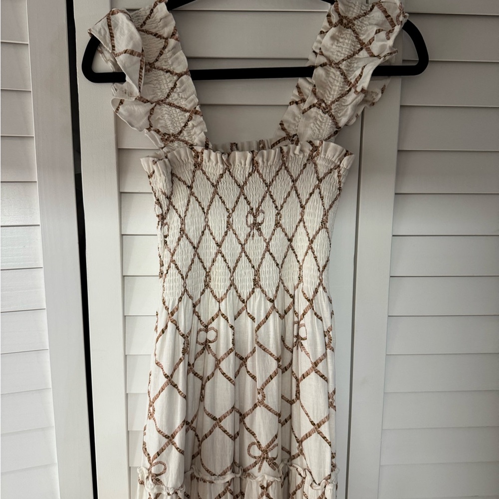 Elegant Cream and Brown Women's Dress